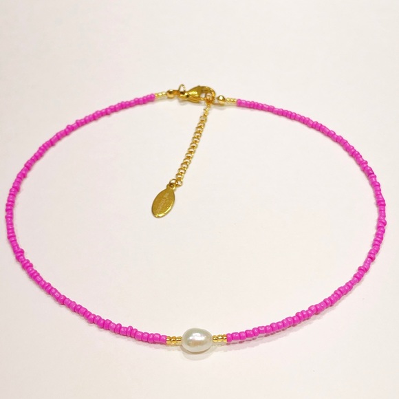 Handmade natural fresh water Pearl and pink glass seed beads necklace - Picture 4 of 4